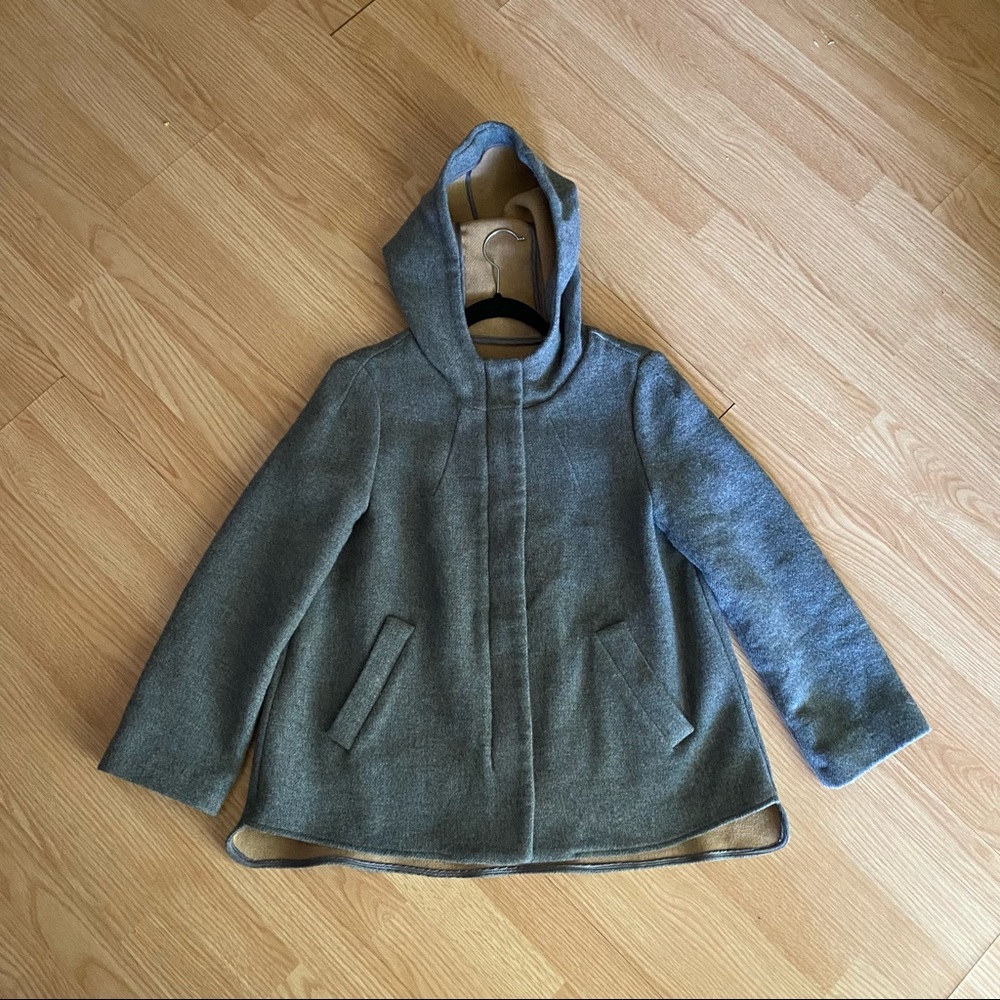 Zara Basic Gray Hooded Full Zip Coat Women’s Medium